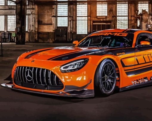 Orange Mercedes Car Diamond Painting