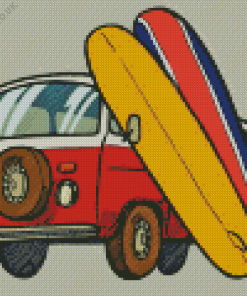 Red Van With Surfboards Diamond Painting