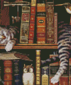 Vintage Cat With Books Diamond Painting