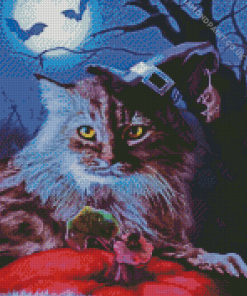 Witch Cat At Night Diamond Painting