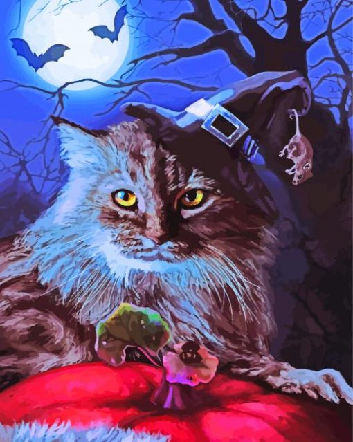 Witch Cat At Night Diamond Painting