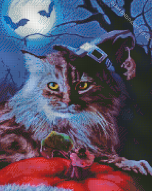 Witch Cat At Night Diamond Painting