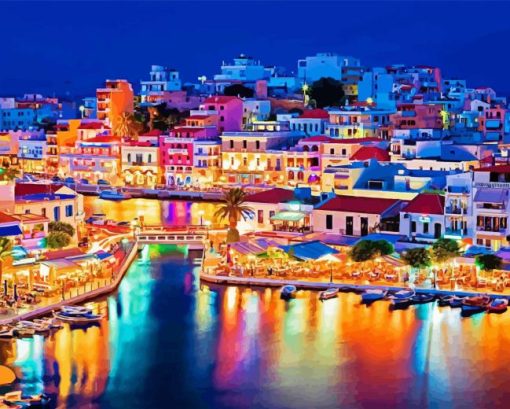 Agios Nikolaos At Night Diamond Painting