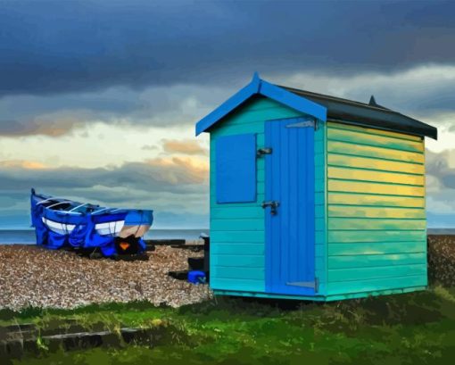 Blue Beach Hut Diamond Painting