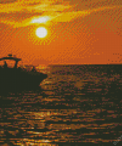 Boat In Sunset Diamond Painting