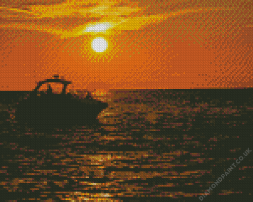 Boat In Sunset Diamond Painting