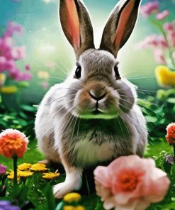 Bunny In Flower Field Diamond Painting