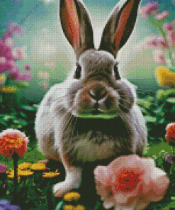 Bunny In Flower Field Diamond Painting