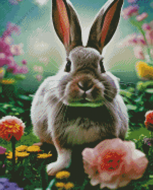 Bunny In Flower Field Diamond Painting