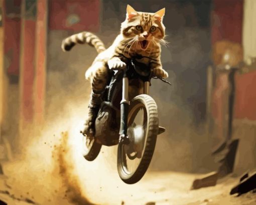 Cat On Motorcycle Diamond Painting