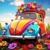 Colorful Car With Flowers Diamond Painting