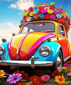 Colorful Car With Flowers Diamond Painting