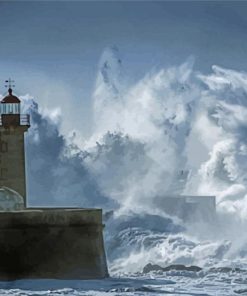 Lighthouse Storm At Sea Diamond Painting