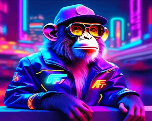 Neon Chimpanzee Diamond Painting