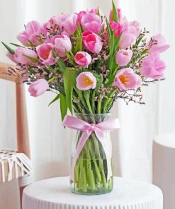 Pink Tulips In Vase Diamond Painting