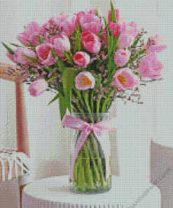 Pink Tulips In Vase Diamond Painting