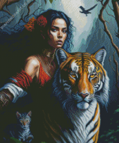 Tiger With Woman Diamond Painting