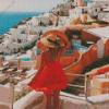 Blonde Girl In Santorini Diamond Painting