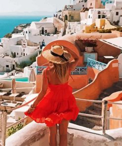 Blonde Girl In Santorini Diamond Painting