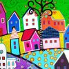 Colorful Folk Art Town Diamond Painting