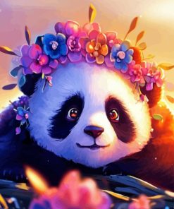 Panda With Flowers Diamond Painting