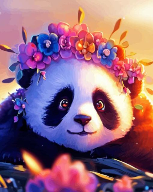 Panda With Flowers Diamond Painting