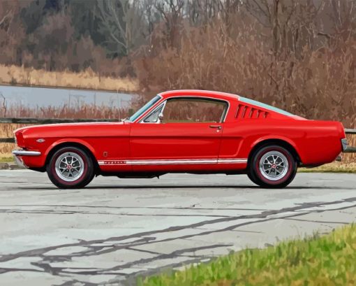 Red 65 Mustang Diamond Painting