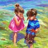 Siblings Playing On The Beach Diamond Painting