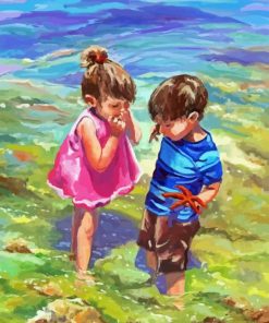 Siblings Playing On The Beach Diamond Painting