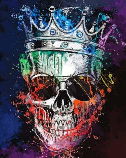 Splatter Skull With Crown Diamond Painting