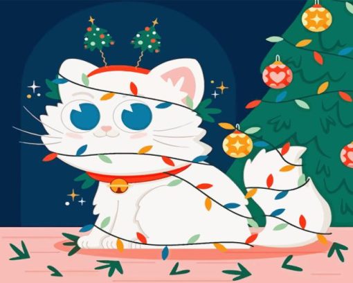 Illustration Christmas Cat Diamond Painting