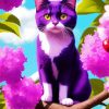 Purple Cat On Tree Diamond Painting