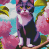 Purple Cat On Tree Diamond Painting