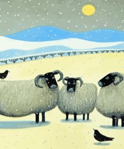 Scottish Black Faced Sheep In Snow Diamond Painting