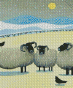 Scottish Black Faced Sheep In Snow Diamond Painting