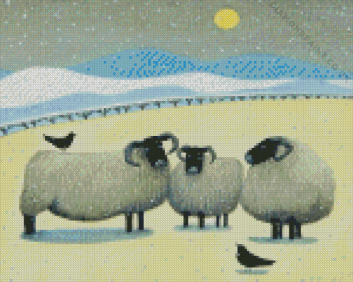 Scottish Black Faced Sheep In Snow Diamond Painting