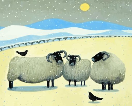 Scottish Black Faced Sheep In Snow Diamond Painting