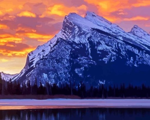 Mount Rundle At Sunset Diamond Painting