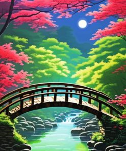 Night Wooden Bridge Landscape Diamond Painting