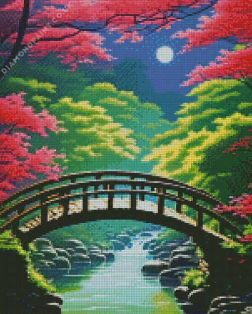 Night Wooden Bridge Landscape Diamond Painting