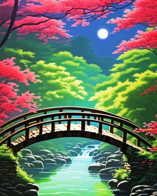 Night Wooden Bridge Landscape Diamond Painting