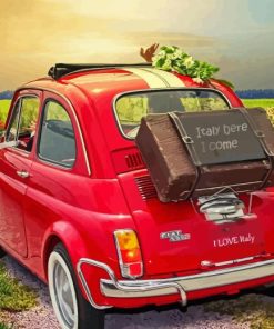 Red Fiat 500 Car Diamond Painting