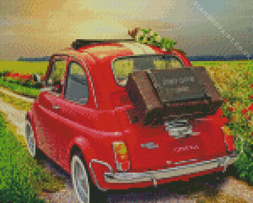 Red Fiat 500 Car Diamond Painting