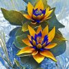 Yellow Blue Water Lilies Diamond Painting