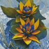 Yellow Blue Water Lilies Diamond Painting