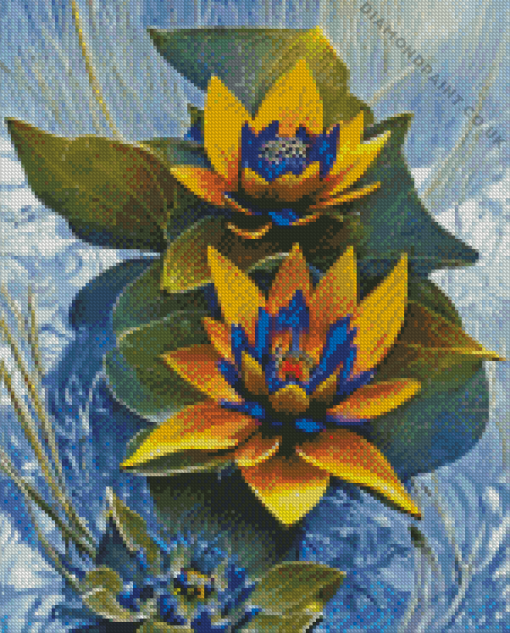 Yellow Blue Water Lilies Diamond Painting