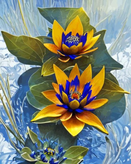 Yellow Blue Water Lilies Diamond Painting