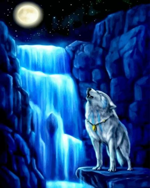 Wolf Waterfall Diamond Painting